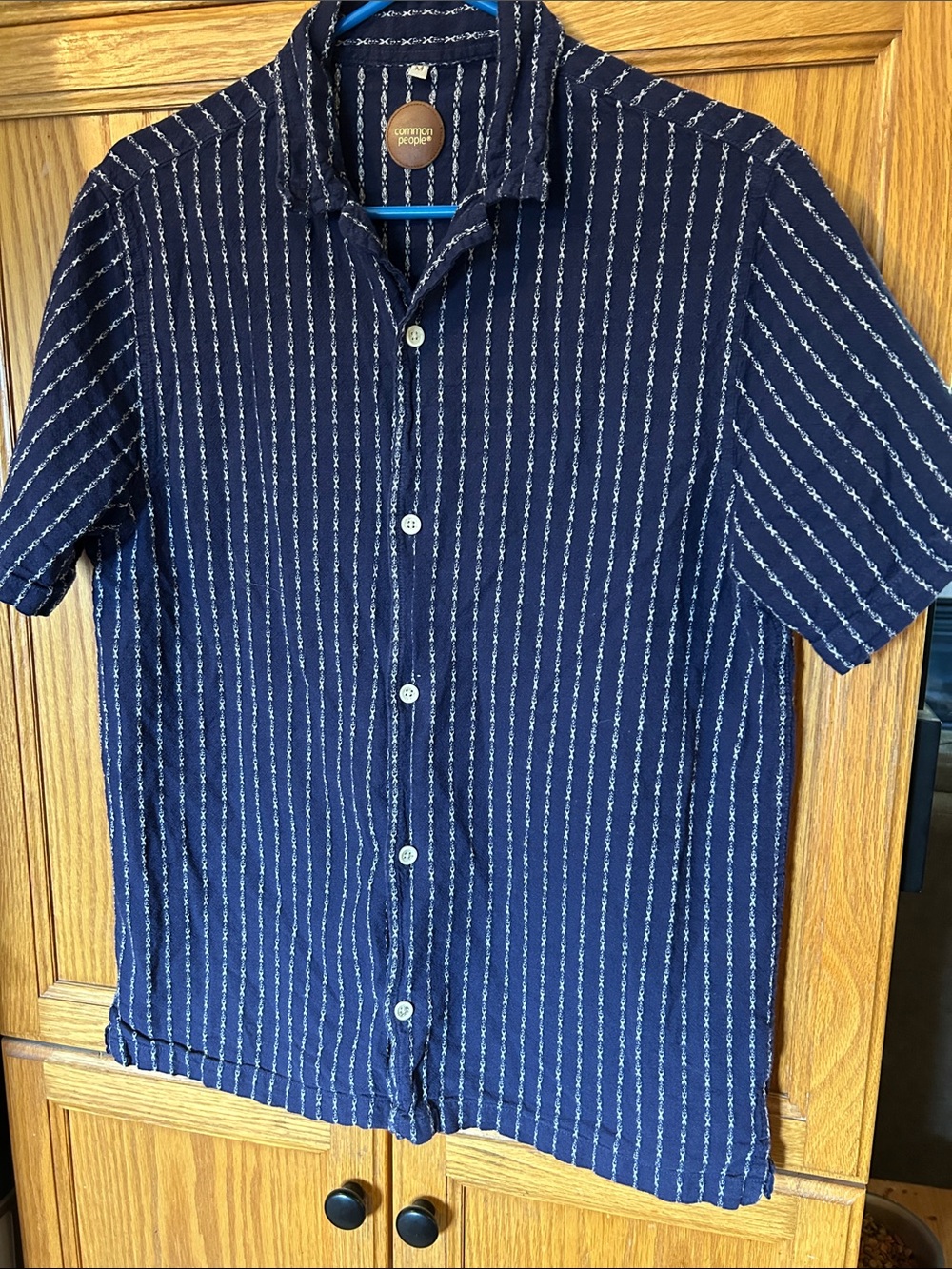 Common People Navy Short-Sleeve Stripe Button-Down Shirt